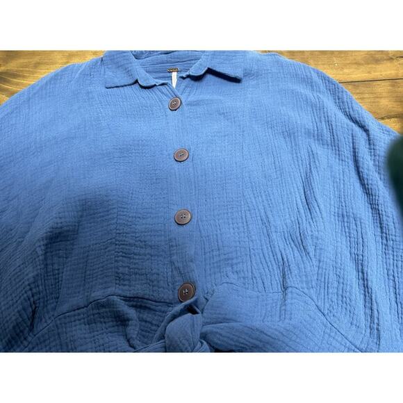Free People Sunstreaks Tie Front Button Down Blouse Blue Size Large - Picture 3 of 9